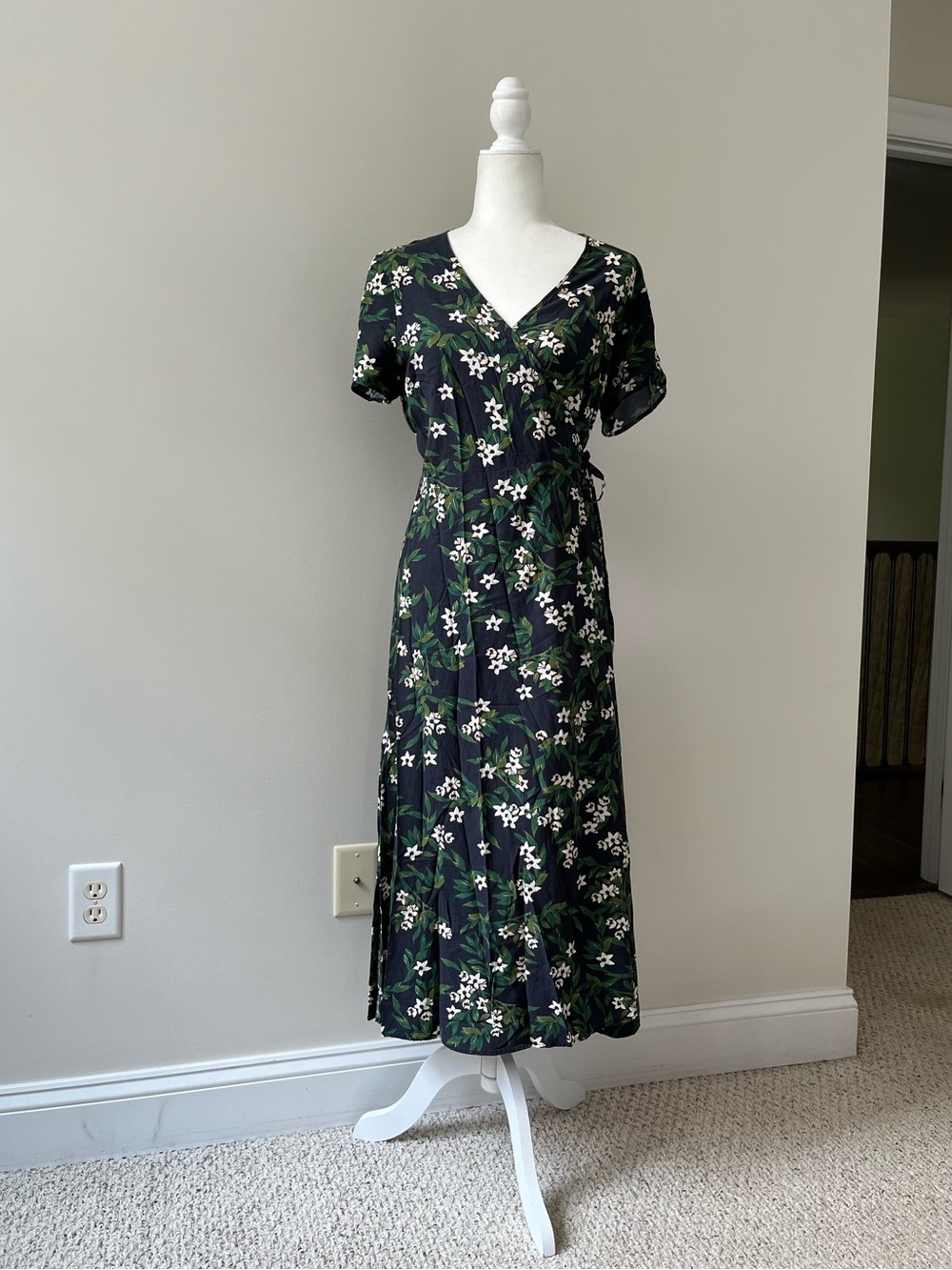 Marine Layer Black Floral Wrap Dress with Side Slits